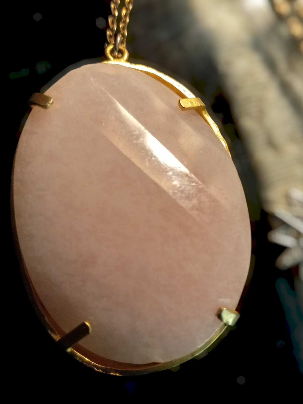 Rose Quartz Pendant Necklace with Gold Setting
